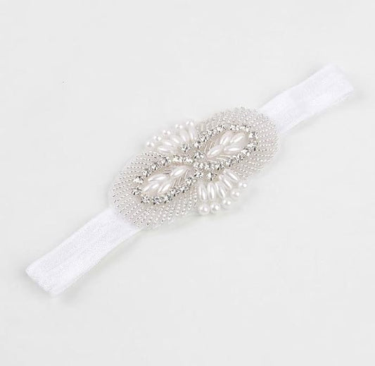 Nishine Girls White Rhinestone Flower Headband Pack Baby Christening Baptism (Knot-3 Pack)
