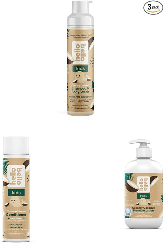 Hello Bello Birthday Creamy Coconut Baby Essentials Bundle | Shampoo & Body Wash, Conditioner & Lotion