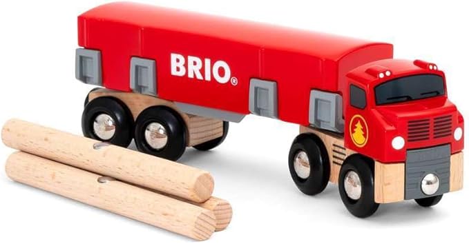 BRIO World 33657 - Lumber Truck | 6-Piece Wooden Toy Train Set | Ideal for Kids Ages 3 and Up | Made with Sustainable Wood | Magnetic Crane Compatible