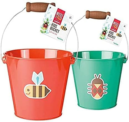 Toysmith Beetle & Bee Kids Bucket, Children's Gardening Bucket, Colorful Beach Bucket, Assorted Colors