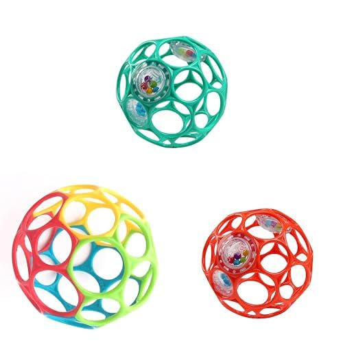 Bright Starts Oball Easy-Grasp Rattle BPA-Free Infant Toy, Baby Ball & Teether Set 4 Inches