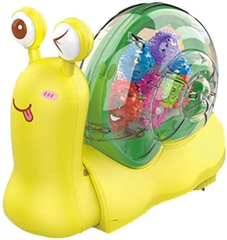 Nenekal Transparent Electric Gear Snail Car (Yellow) with Flashing Lights and Music, Automatically Change Direction 3+
