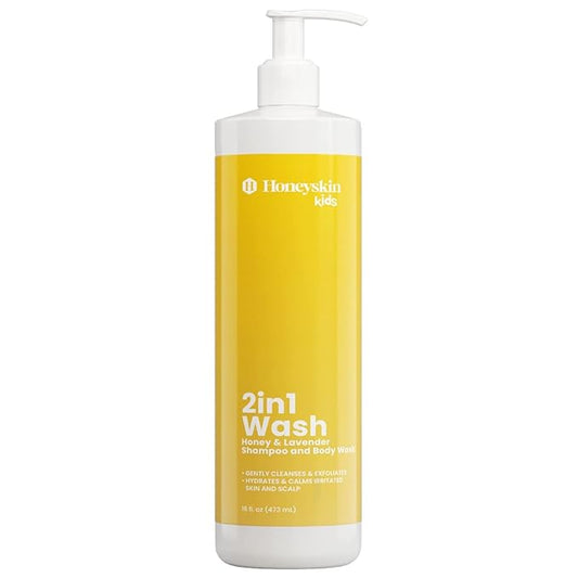 Kids Gentle Moisturizing Shampoo and Hypoallergenic Body Wash - Hydrating Shampoo and Organic Baby Wash for Sensitive Skin with Honey and Lavender (16oz)