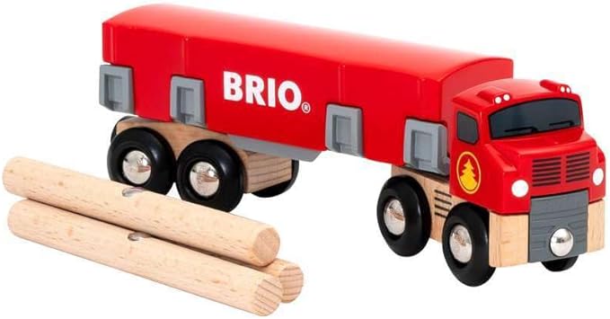BRIO World 33657 - Lumber Truck | 6-Piece Wooden Toy Train Set | Ideal for Kids Ages 3 and Up | Made with Sustainable Wood | Magnetic Crane Compatible