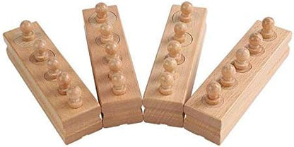 Adena Montessori Wooden Small Cylinders Block,Knobbed Cylinder Socket,Montessori Materials Wooden Cylinders Ladder Blocks,Sensorial Educational Tools Preschool Early Learning Toys for Kids (Set of 4)