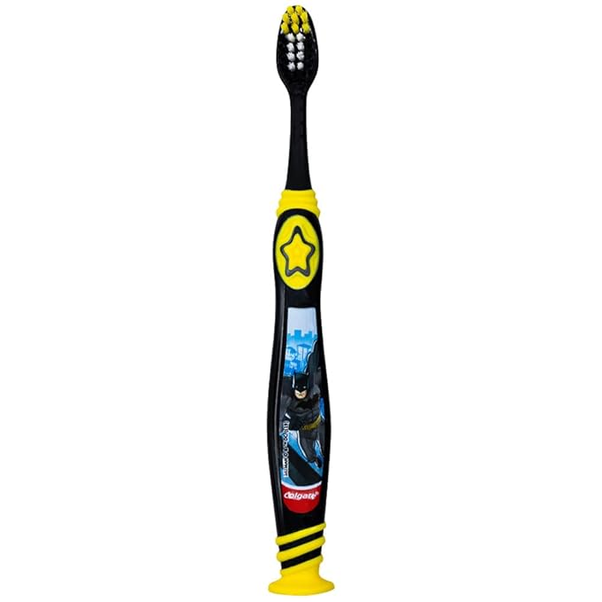 Colgate Batman Toothbrush for Children with Suction Cup, Kids 5+ Years Old, Extra Soft (Colors Vary) - Pack of 2