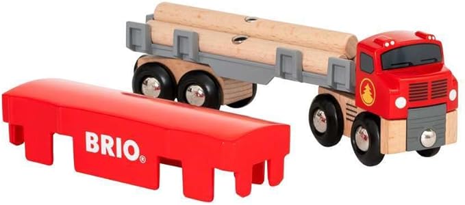 BRIO World 33657 - Lumber Truck | 6-Piece Wooden Toy Train Set | Ideal for Kids Ages 3 and Up | Made with Sustainable Wood | Magnetic Crane Compatible