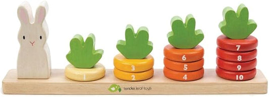 Tender Leaf Toys - Counting Carrots - Wooden Ring Stacker - Educational Toy for Early Learning, Counting, Color Sorting, and Hand-Eye Coordination - Montessori Inspired Toy for Kids - Age 18 Month+