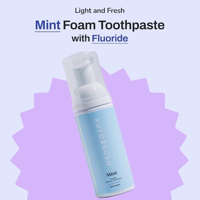 autobrush Original Mint Flavor Fluoride-Free Foaming Toothpaste for Adults, Whitening & Deep Cleaning, Travel Friendly, Anti-Cavity, Foam Toothpaste (2 Pack)