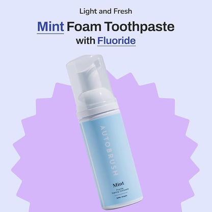 autobrush Original Mint Flavor Fluoride-Free Foaming Toothpaste for Adults, Whitening & Deep Cleaning, Travel Friendly, Anti-Cavity, Foam Toothpaste (2 Pack)