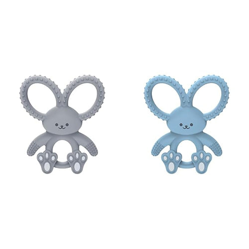 Dr. Brown's Flexees Gray & Blue Bunny 100% Silicone Baby Teethers, BPA Free 3 Months+