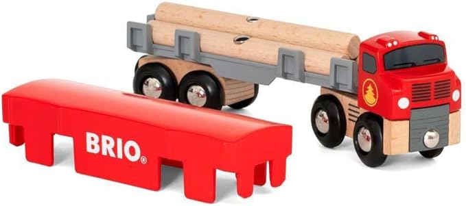 BRIO World 33657 - Lumber Truck | 6-Piece Wooden Toy Train Set | Ideal for Kids Ages 3 and Up | Made with Sustainable Wood | Magnetic Crane Compatible