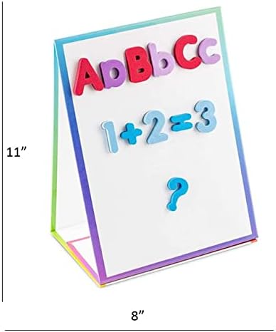 Tabletop Magnetic Easel Whiteboard (2 Sides) Includes:199 Magnetic ABC Alphabet Letters-Numbers-Symbol's, 5 Dry Erase Markers, & 1 Eraser. Drawing Art White Board Educational Kids Toy