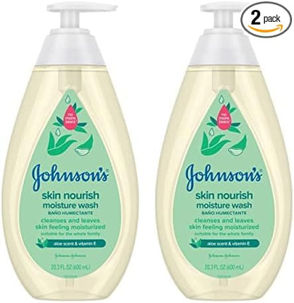 Johnson's Baby Skin Nourishing Moisture Baby Body Wash with Aloe Scent & Vitamin E, Hypoallergenic & Tear Free Bath Wash for The Whole Family 20.3 fl. 2)