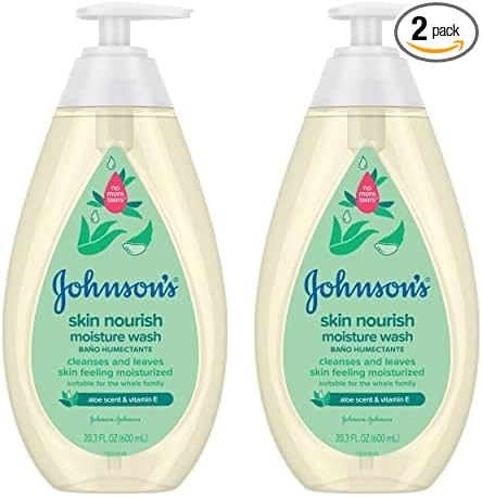 Johnson's Baby Skin Nourishing Moisture Baby Body Wash with Aloe Scent & Vitamin E, Hypoallergenic & Tear Free Bath Wash for The Whole Family 20.3 fl. 2)