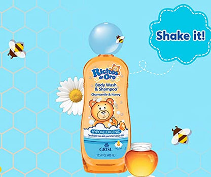 Ricitos de Oro 2-in-1 Baby Hair and Body Wash, Hypoallergenic Tear Free Body Wash and Shampoo with Chamomile and Honey 2-Pack of 13.5 FL 2 Bottles.