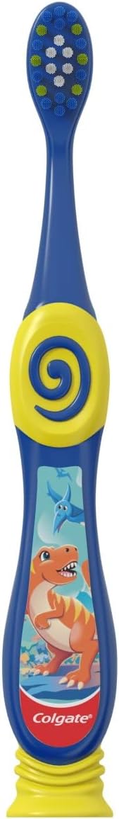 Colgate Dinosaur Toothbrush for Children with Suction Cup, Kids 2-5 Years Old, Extra Soft - Pack of 4