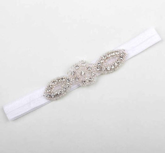 Nishine Girls White Rhinestone Flower Headband Pack Baby Christening Baptism (Mini-3 Pack)