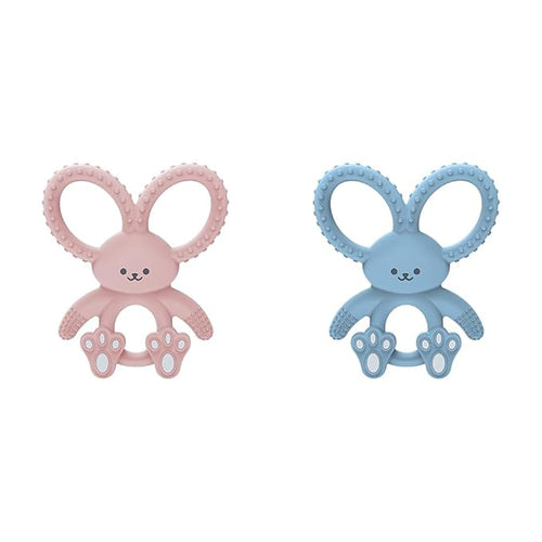 Dr. Brown's Flexees Pink & Blue Bunny 100% Silicone Baby Teethers, BPA Free 3 Months+