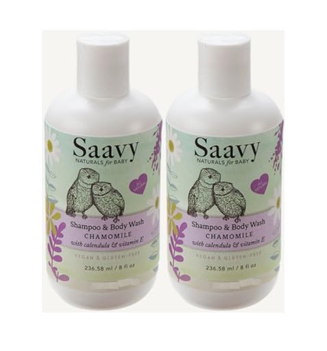 Saavy Naturals Organic Chamomile Baby Shampoo and Body Wash Set, Calendula and Vitamine E 8oz Per