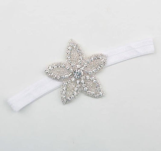 Nishine Girls White Rhinestone Flower Headband Pack Baby Christening Baptism (Star-3 Pack)