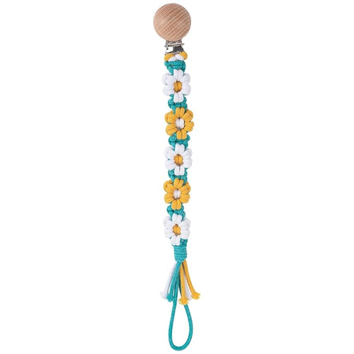 Pacifier Clip for Boys Girls Floral Daisy Macrame Baby Paci (1pack:Yellow Daisy