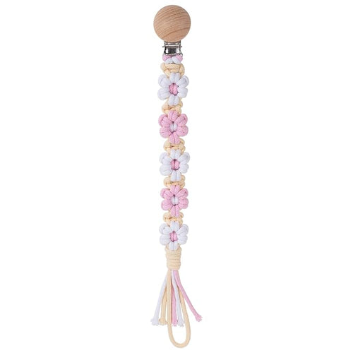 Pacifier Clip for Boys Girls Floral Daisy Macrame Baby Paci (1pack:Pink Daisy