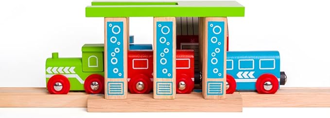 Bigjigs Rail, Wooden Train Washer, Wooden Toys, Bigjigs Train Accessories, Train Wash, Wooden Train Sets, Trains for Kids, Wooden Toys for 3 4 5 Year Olds