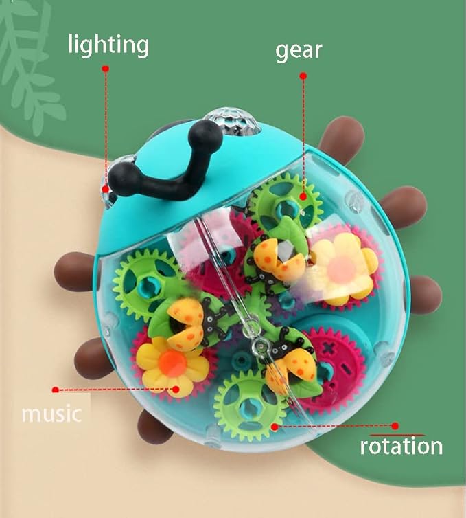 Nenekal Transparent Electric Ladybug Gear Toddler Toy with Flashing LED Lights and Music, Automatically Changes Direction