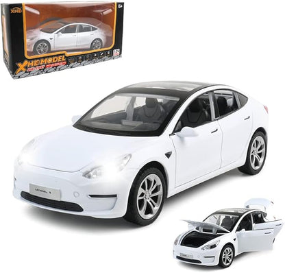 1:24 Scale Model 3 Alloy Car Model Diecast Toy Vehicles for Kids, Car Model Toy，Pull Back Alloy Car with Lights and Music Girls.(1:24 Model 3 -White)