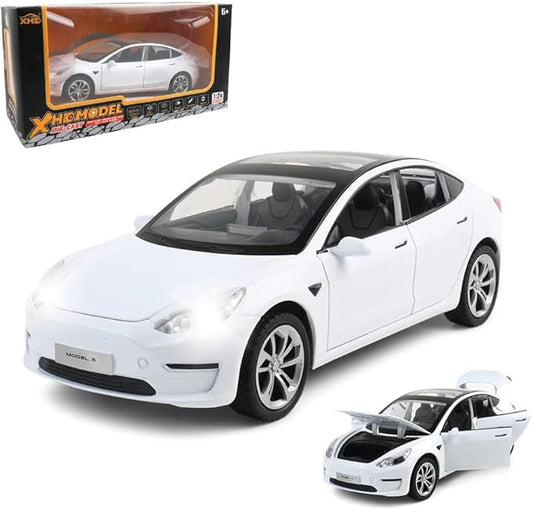 1:24 Scale Model 3 Alloy Car Model Diecast Toy Vehicles for Kids, Car Model Toy，Pull Back Alloy Car with Lights and Music Girls.(1:24 Model 3 -White)