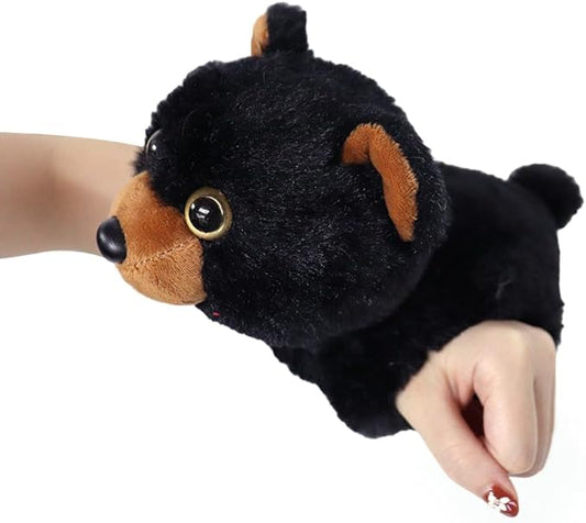 The Petting Zoo Black Bear Stuffed Animal Plushie Slap Bracelet, Gifts for Kids, Slapstix Wildlife Animals, Bear Plush Toy, 10 inches