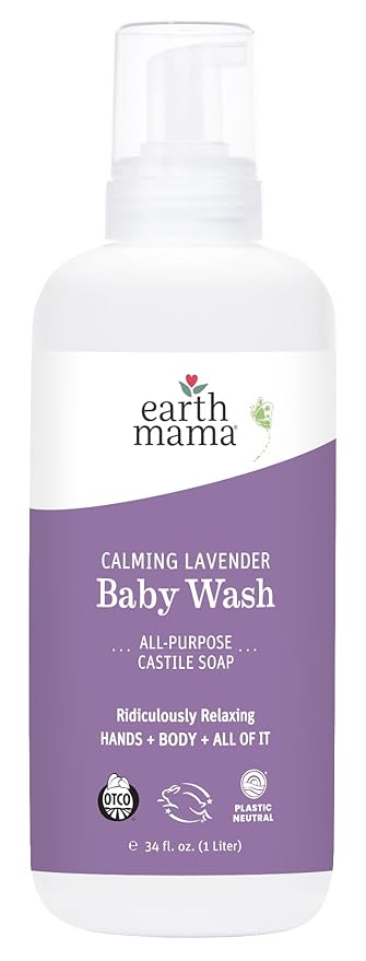Earth Mama Calming Lavender Baby Wash Liquid Foaming Hand Soap Refill, Organic All-Purpose Lavender Body Wash for Sensitive Skin 34Fl Oz