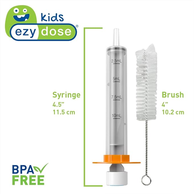 EZY DOSE Kids Baby Oral Syringe & Dispenser with Cleaning Brush, True Easy Design for Liquid Medicine 10 mL/2