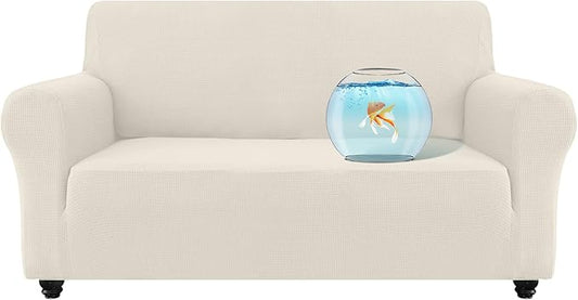 100% Waterproof Jacquard Fabric Couch Cover, Dual Layer with TPU Film, Leakproof High Elasticity Non-Slip Washable Furniture Protector for Pets, Dogs, Cats and Kids (Loveseat,Beige)