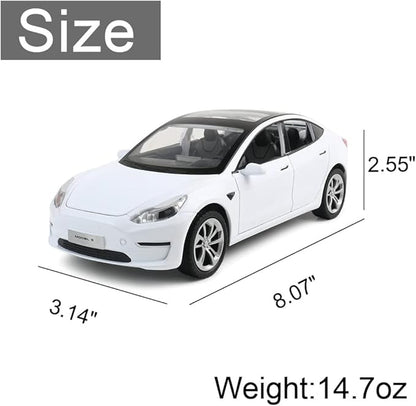 1:24 Scale Model 3 Alloy Car Model Diecast Toy Vehicles for Kids, Car Model Toy，Pull Back Alloy Car with Lights and Music Girls.(1:24 Model 3 -White)