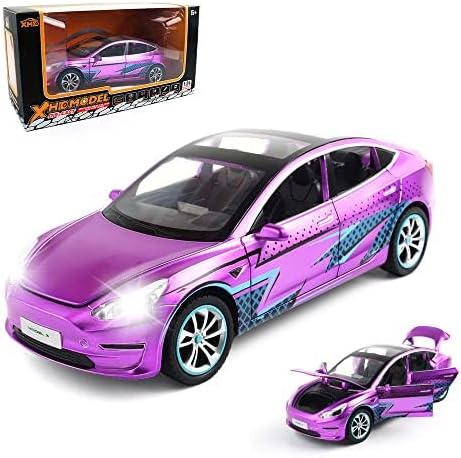 1:24 Scale Model 3 Alloy Car Model Diecast Toy Vehicles for Kids, Car Model Toy，Pull Back Alloy Car with Lights and Music Girls.(1:24 Model 3 -Purple)