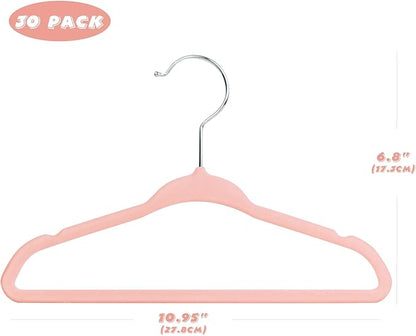 Kids Velvet Hangers 30 Pack, 11 Inch Size Non-Slip Baby Hangers, Space-Saving Nursery Hangers, Perfect Infant/Toddler Clothes Hangers for Daily Use(Pink)