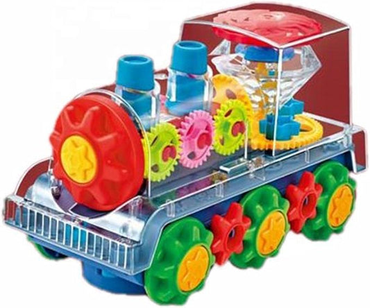 Nenekal Electric Transparent Gear Train Toy with Flashing Lights and Music, 360 Rotation 3+