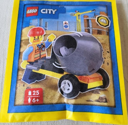 Lego City: Construction Worker Minifigure with Cement Mixer