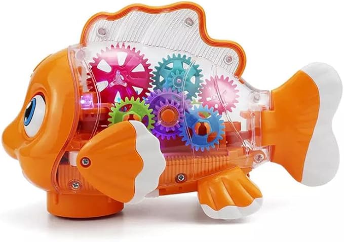Nenekal Transparent Electric Gear Gold Fish Toddler Toys with Music 3+