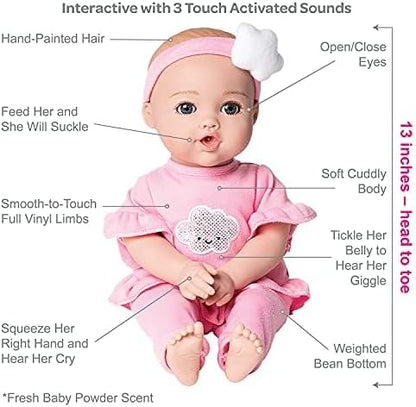 Adora Nurture Time Babies 13 Inch Baby Doll and Clothes Set with 3 Touch Activated Features Birthday Gift for Kids Ages 1 and Up - Soft Pink