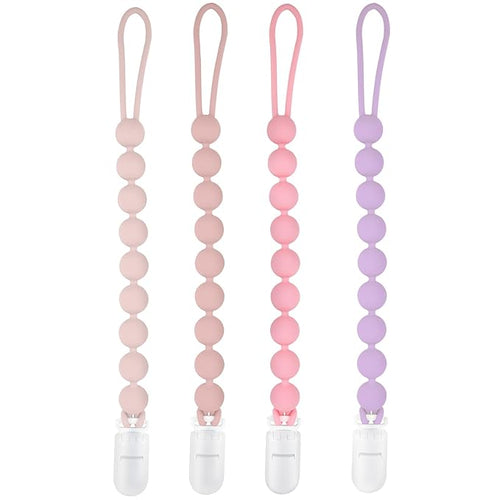 Silicone Pacifier Clip Holder, 4 Pack One Piece Soft Flexible Binky Clips Pacifier Holder Clip for Girls