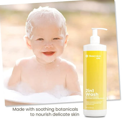 Kids Gentle Moisturizing Shampoo and Hypoallergenic Body Wash - Hydrating Shampoo and Organic Baby Wash for Sensitive Skin with Honey and Lavender (16oz)