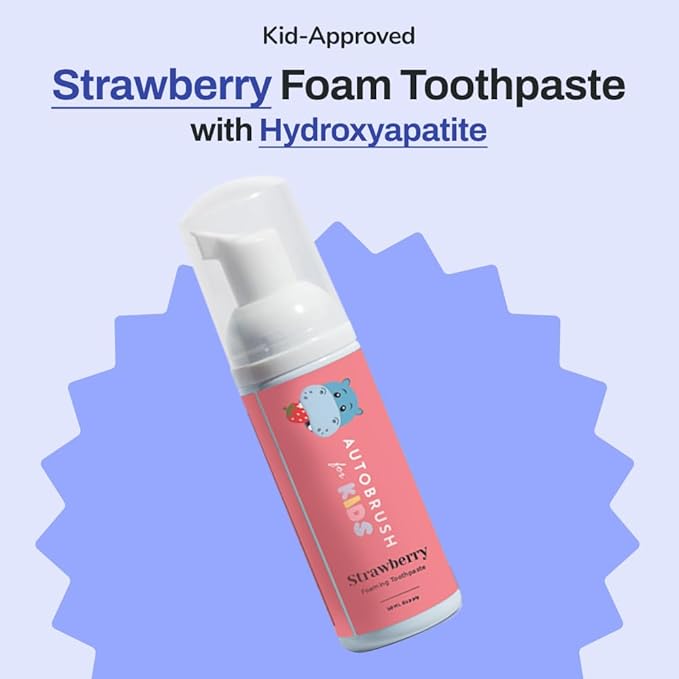 autobrush Kids Fluoride-Free Foaming Toothpaste Strawberry Flavor for Electric or U-Shaped Toothbrush, SLS-Free, Training Toothpaste, Anti-Cavity (1 Pack)