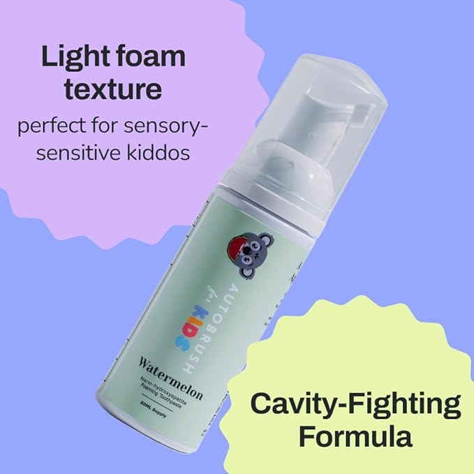 autobrush Kids Fluoride-Free Foaming Toothpaste Watermelon Flavor for Electric or U-Shaped Toothbrush, SLS-Free, Training Toothpaste, Anti-Cavity (2 Pack)