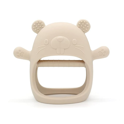 Baby Teether Toy, Anti-Drop Silicone Baby Mitten Teether for Soothing Teething Pain Relief Groundhog(1 Packs)