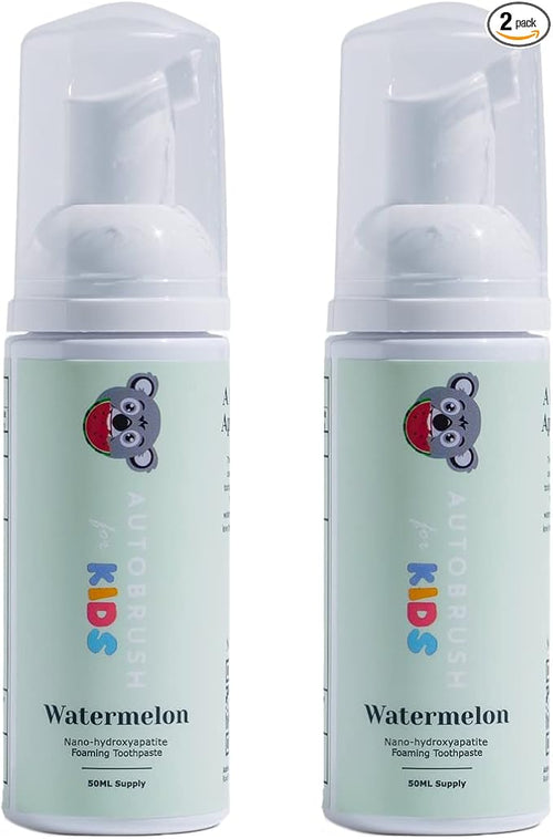 autobrush Kids Fluoride-Free Foaming Toothpaste Watermelon Flavor for Electric or U-Shaped Toothbrush, SLS-Free, Training Toothpaste, Anti-Cavity (2 Pack)