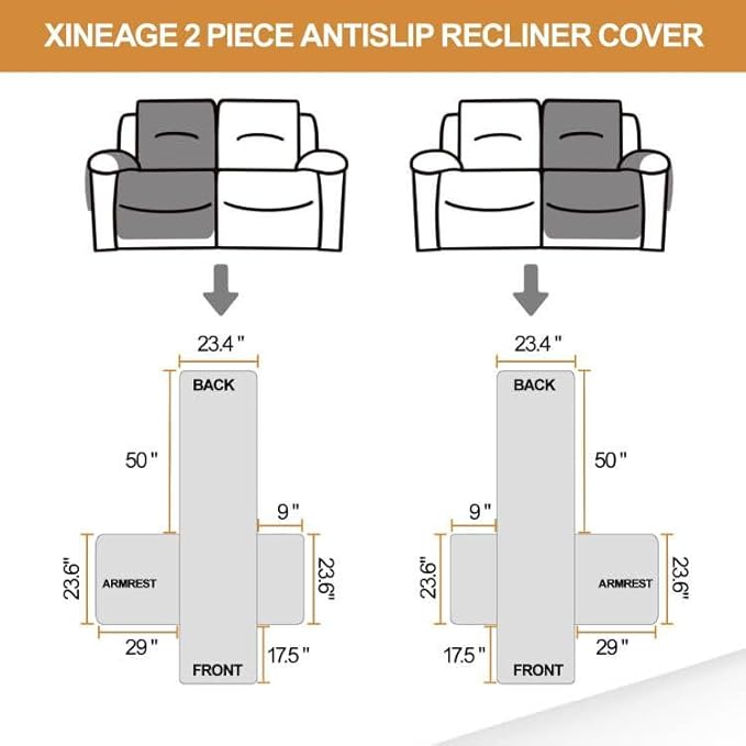 XINEAGE Water Resistant Recliner Cover, 2 seat Recliner Loveseat Covers with Pockets, Quilted Thick Recliner Protector Cover for Dog Pets with Non Slip Backing and Strap (Recliner Loveseat, Coffee)
