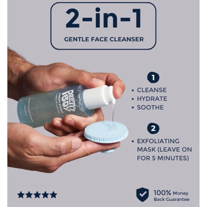 PrettyBoy Fresh Start Gentle Face Cleanser | Hydrating & Exfoliating with Niacinamide, Hyaluronic Acid